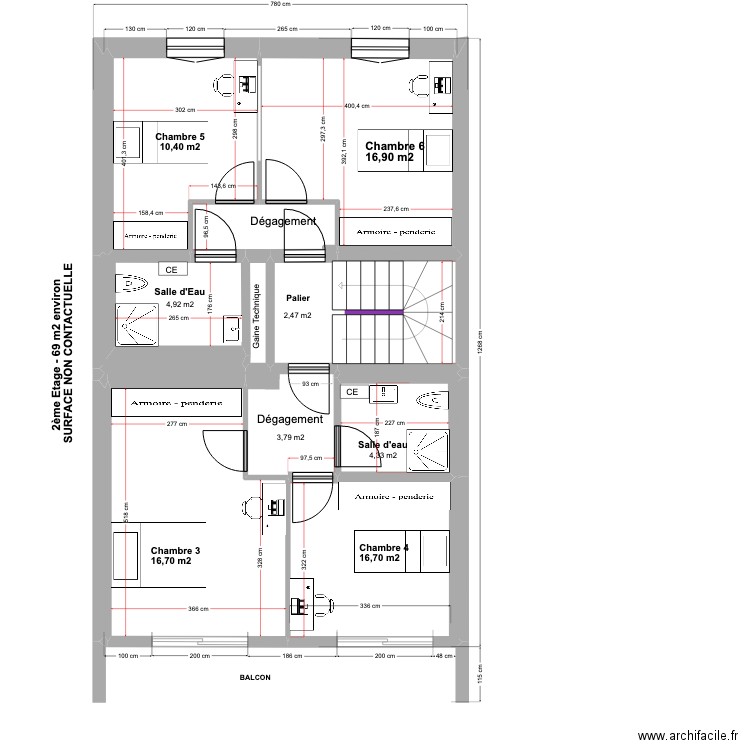 21 Bis plaine 2eme ETAGE Etudiant 06-2024. Plan de 13 pièces et 77 m2