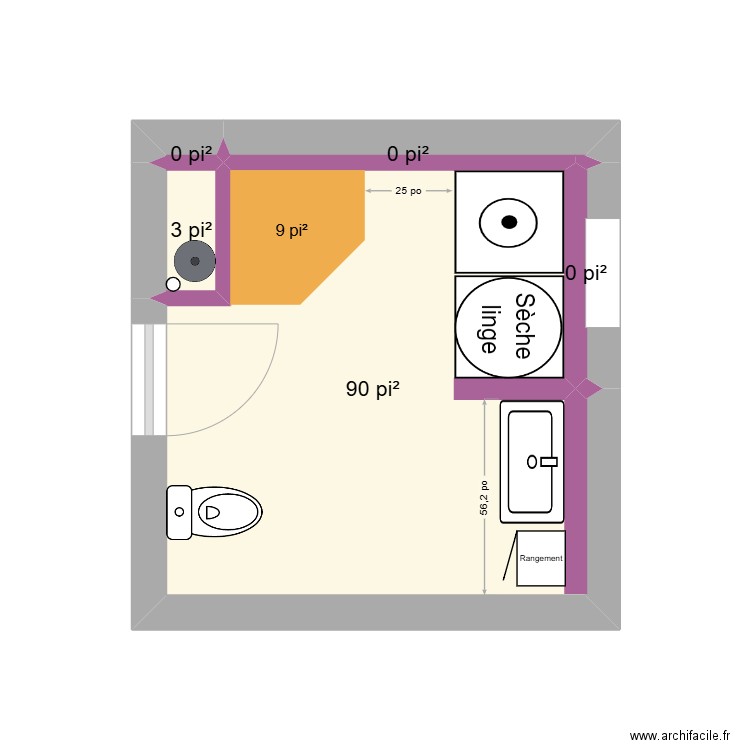 SDB Caroline Guimond. Plan de 5 pièces et 9 m2