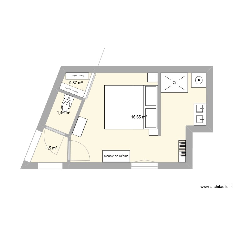 Appt St Amand Chambre 2. Plan de 4 pièces et 20 m2