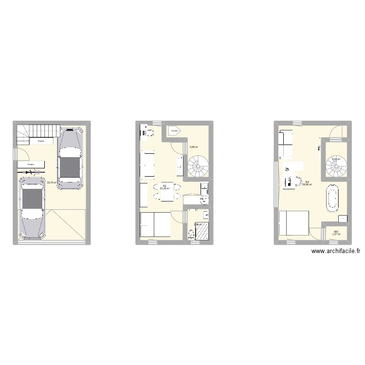 garage. Plan de 7 pièces et 97 m2