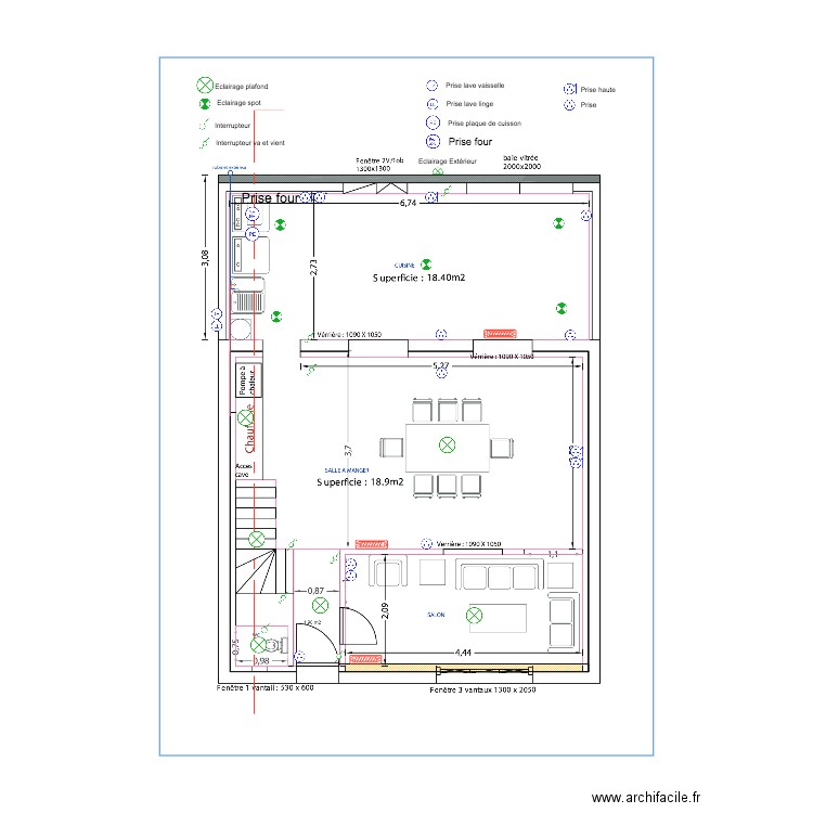 implantation electrique rdc . Plan de 0 pièce et 0 m2