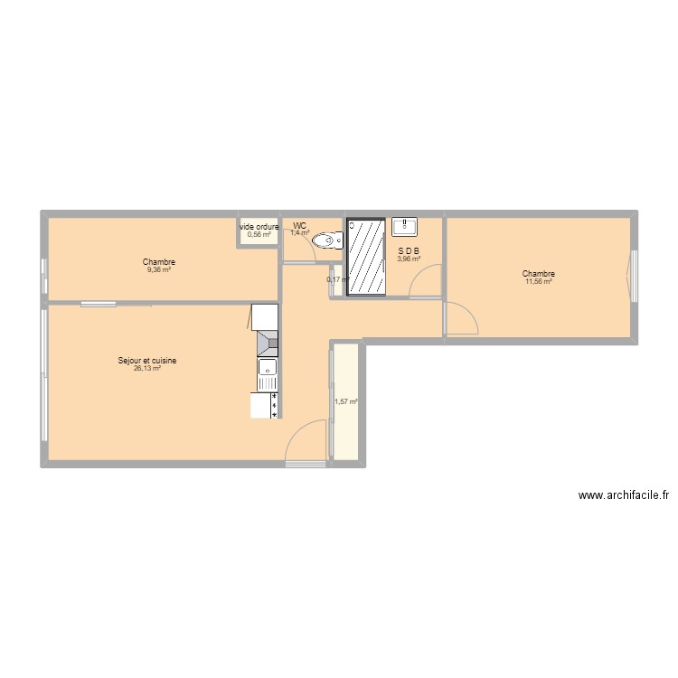 Reims Cat.1. Plan de 8 pièces et 55 m2