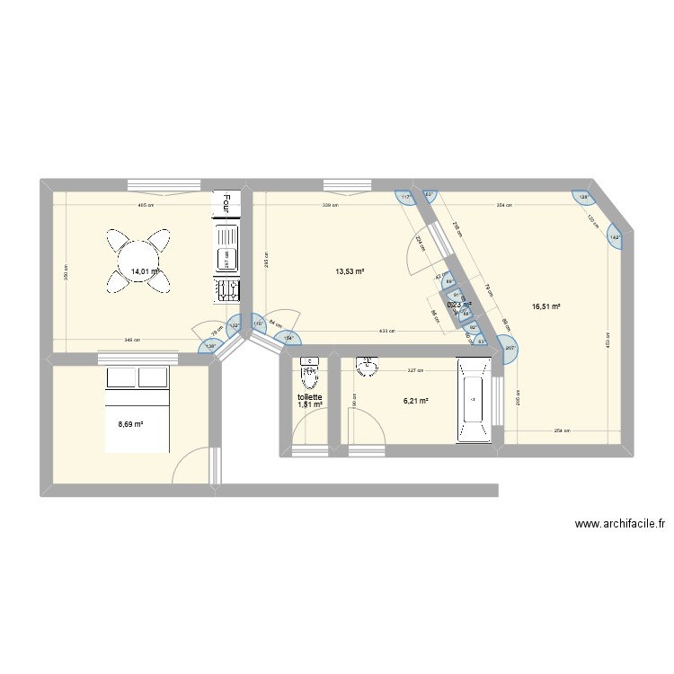 boulangerie. Plan de 7 pièces et 61 m2