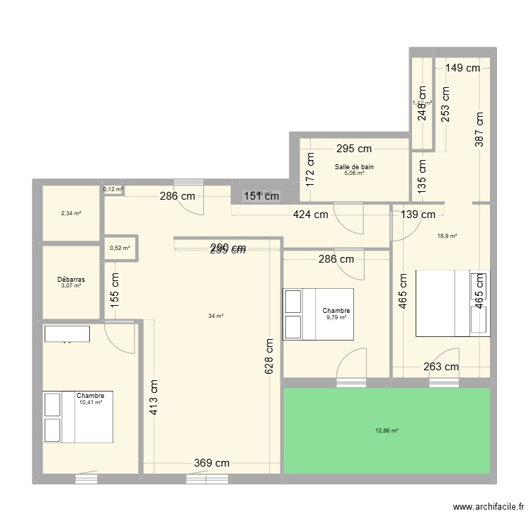 Aurore . Plan de 12 pièces et 99 m2