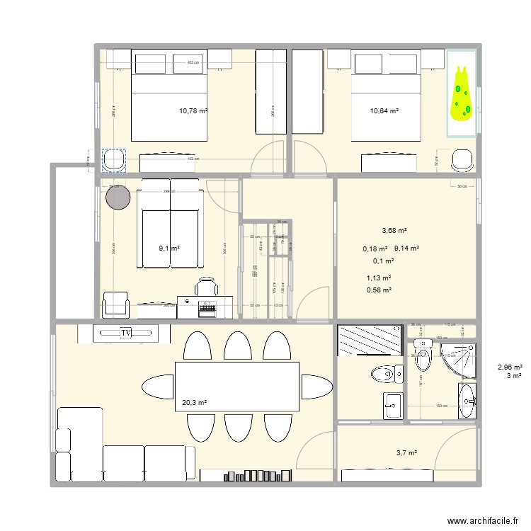 1el11123456w. Plan de 13 pièces et 75 m2