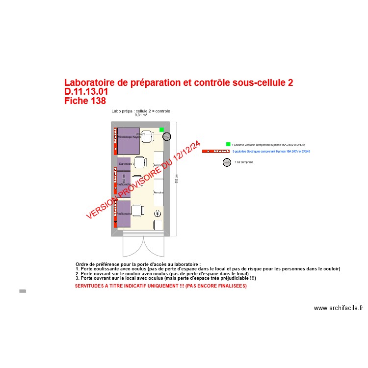 Fiche 138-labo preparation et contrôle des échantillons sous cellule 2 contrôle V5. Plan de 1 pièce et 9 m2