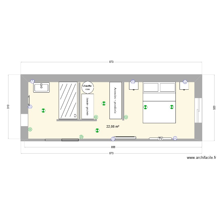 projet 1. Plan de 1 pièce et 22 m2