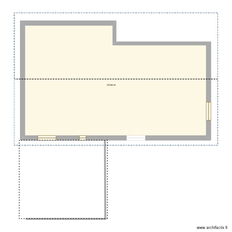 Extension. Plan de 1 pièce et 108 m2