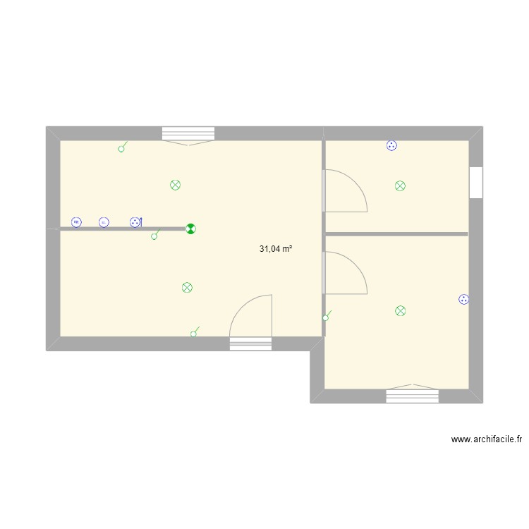 xaiofe. Plan de 1 pièce et 31 m2