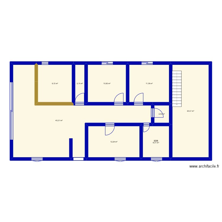 test 1. Plan de 9 pièces et 124 m2