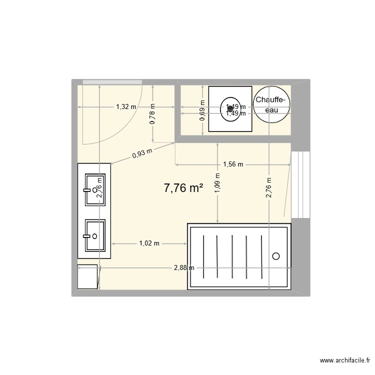 Salle de Bain Hautefage 4 Ter V1. Plan de 1 pièce et 8 m2