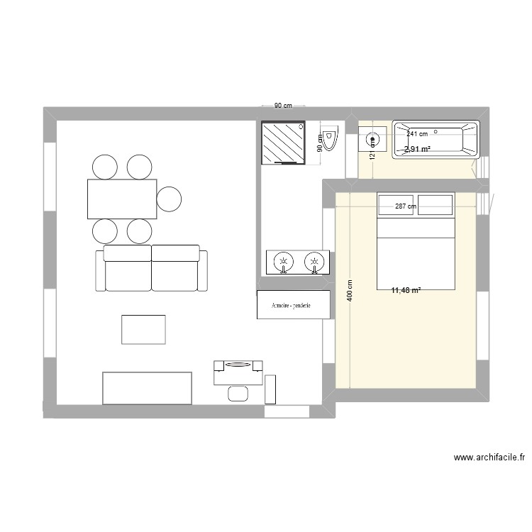 cuneo. Plan de 2 pièces et 14 m2