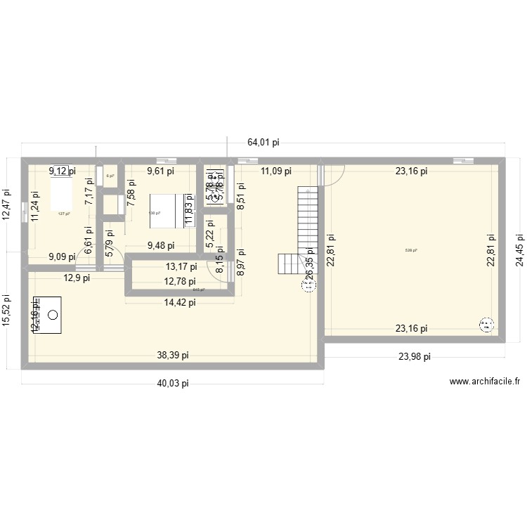 Plan sous-sol 3. Plan de 6 pièces et 135 m2