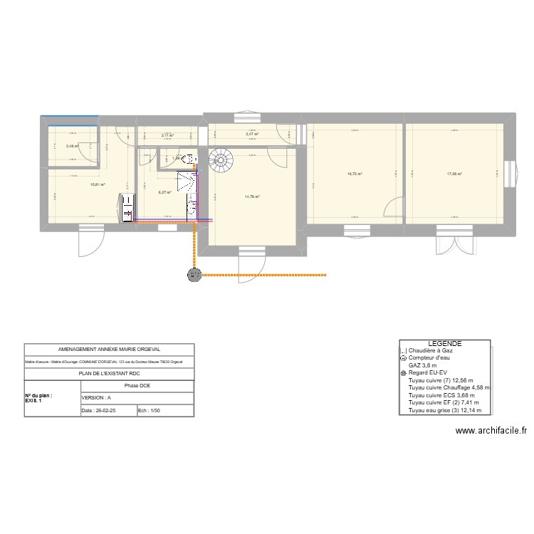 Annexe Mairie plomberie Existant. Plan de 13 pièces et 164 m2