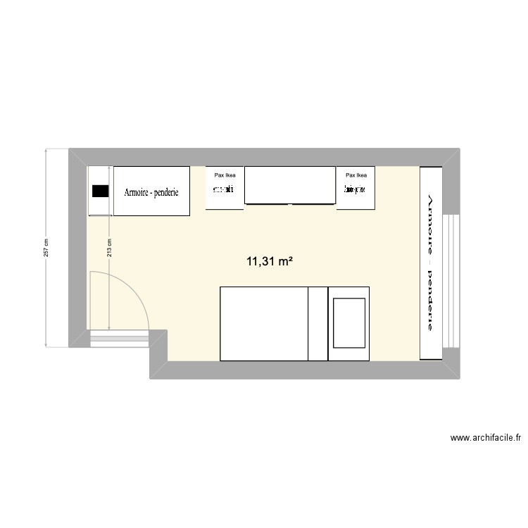 Chambre enfant. Plan de 1 pièce et 11 m2