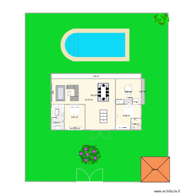 rdc. Plan de 10 pièces et 172 m2