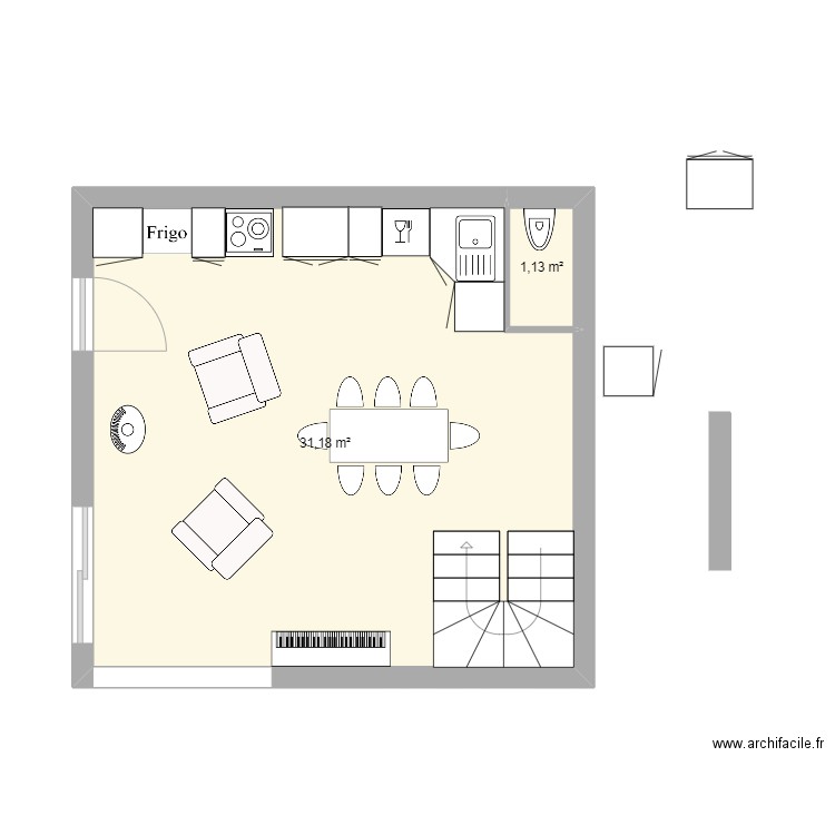 Plan future cuisine 2. Plan de 2 pièces et 32 m2