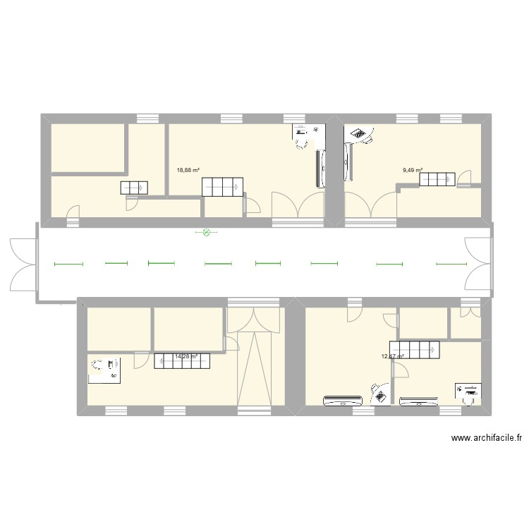 Projcto de MD DBN Los tallers. Plan de 4 pièces et 55 m2