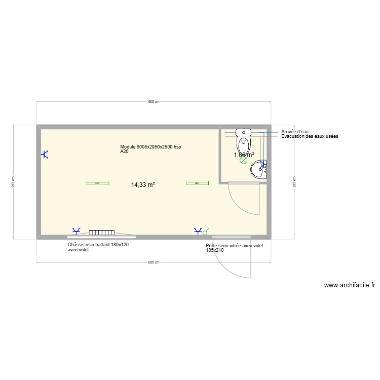 Administration communale de chaudfontaine. Plan de 2 pièces et 16 m2