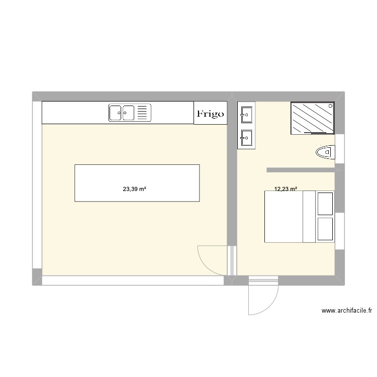 pool house. Plan de 2 pièces et 36 m2