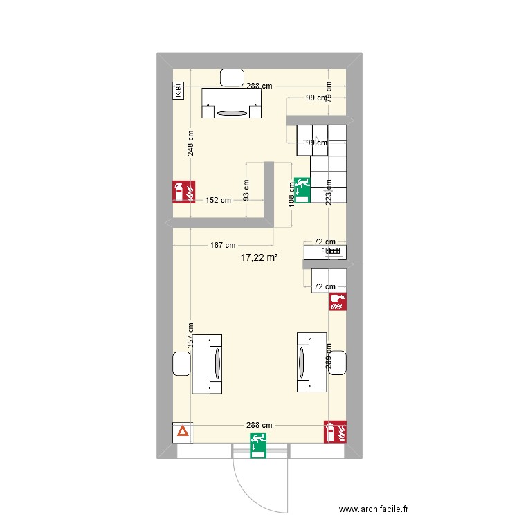 lot soin galerie gare plan sécurité. Plan de 1 pièce et 17 m2