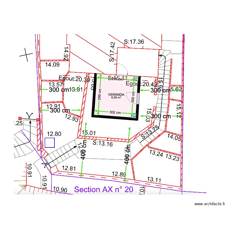 emplacement véranda 2. Plan de 1 pièce et 9 m2