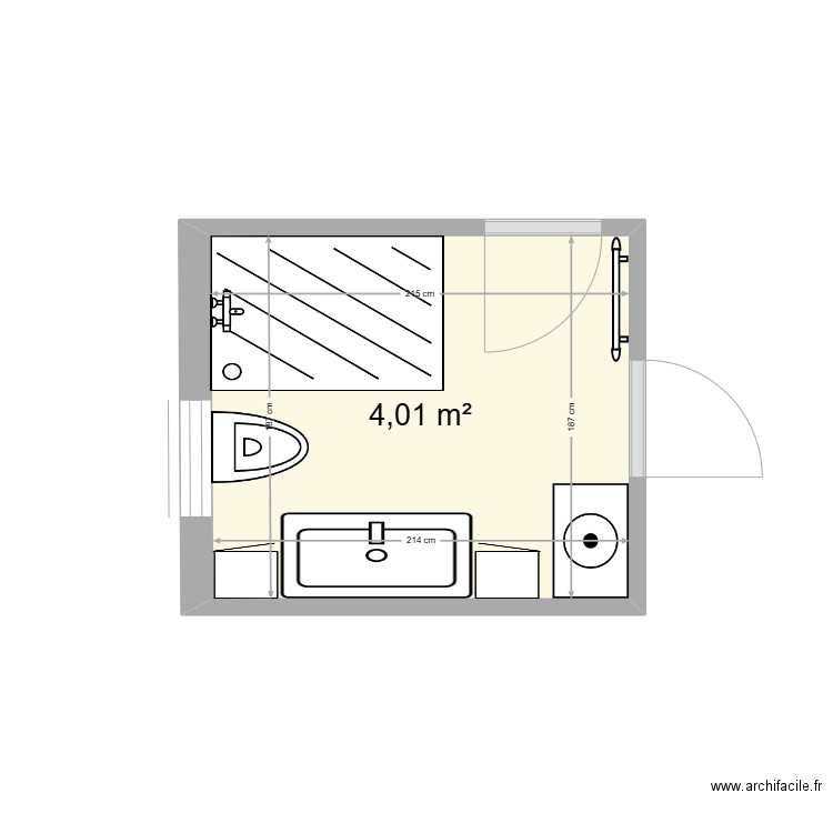 Lacet Flair_sale de bain. Plan de 1 pièce et 4 m2