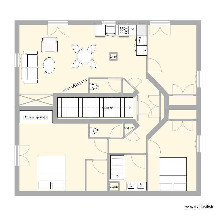 appt global. Plan de 4 pièces et 95 m2