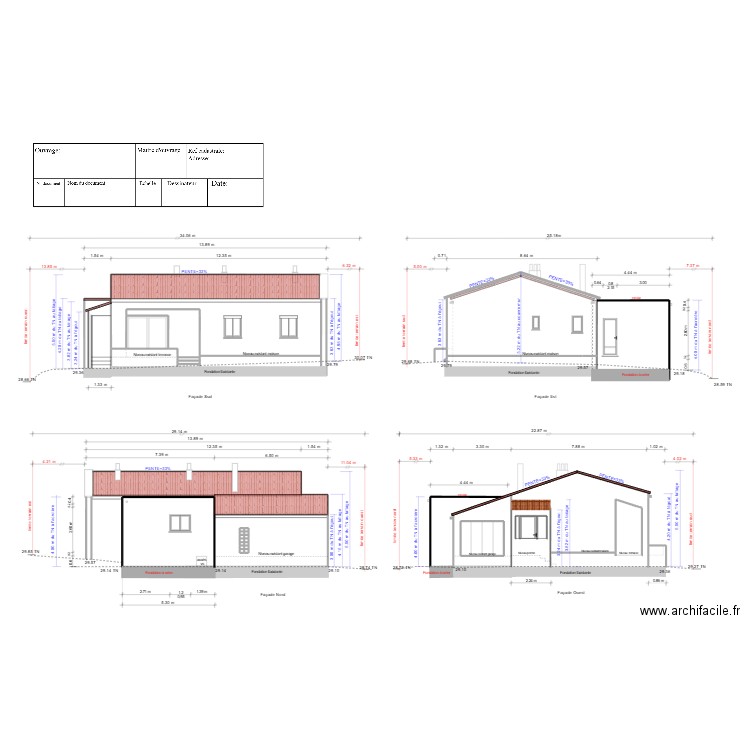 façades projetées Rev1. Plan de 16 pièces et 10 m2