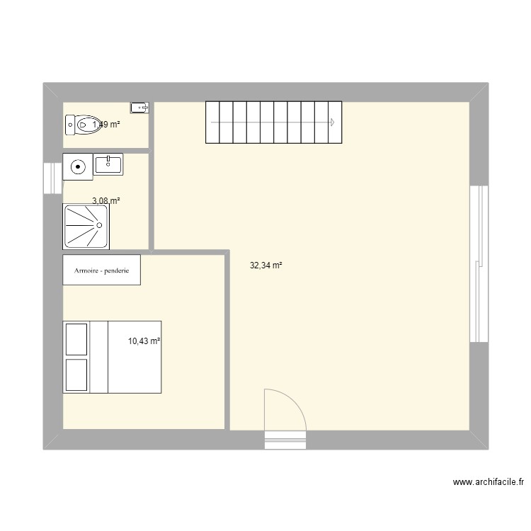 studio. Plan de 4 pièces et 64 m2