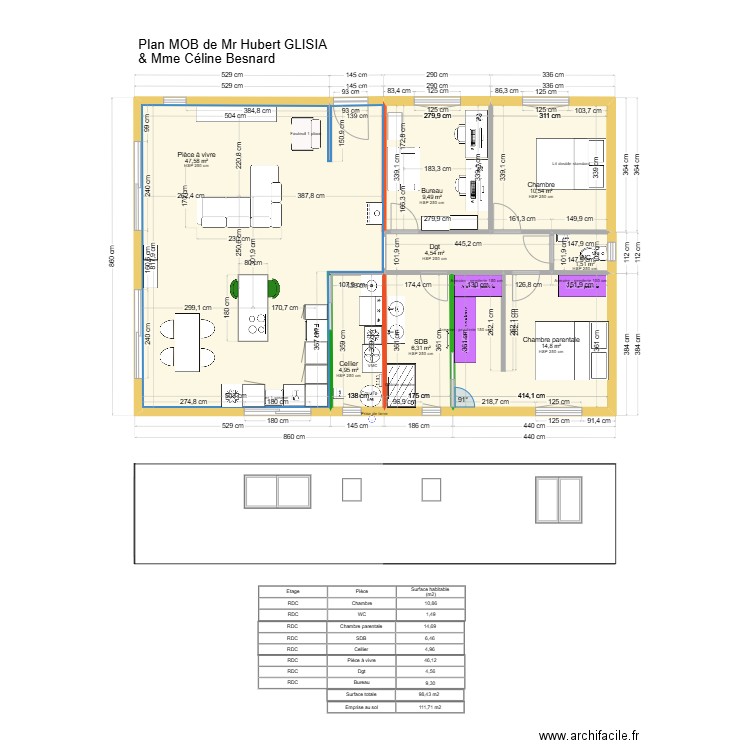 plan intérieur cuisine. Plan de 8 pièces et 100 m2