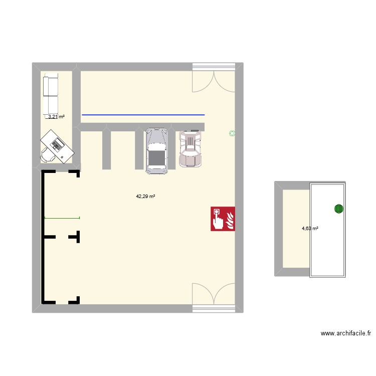 centre de lavage . Plan de 3 pièces et 50 m2