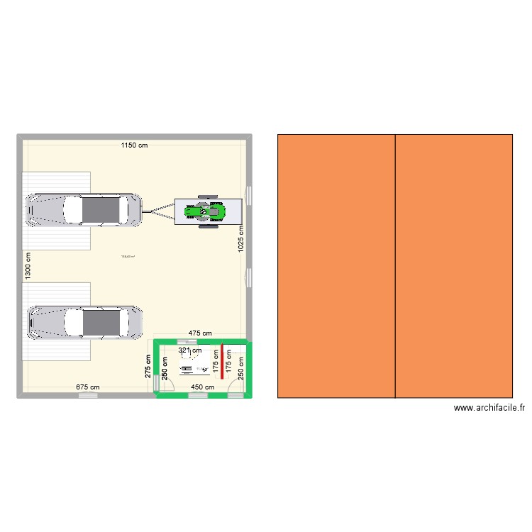 dépôt. Plan de 2 pièces et 148 m2