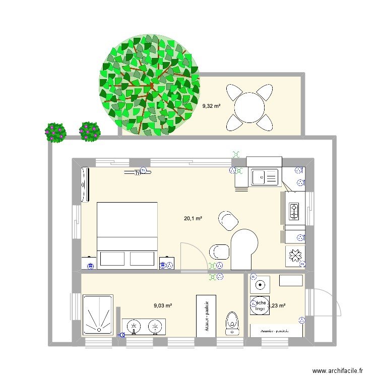 Paea Fare 2. Plan de 4 pièces et 42 m2