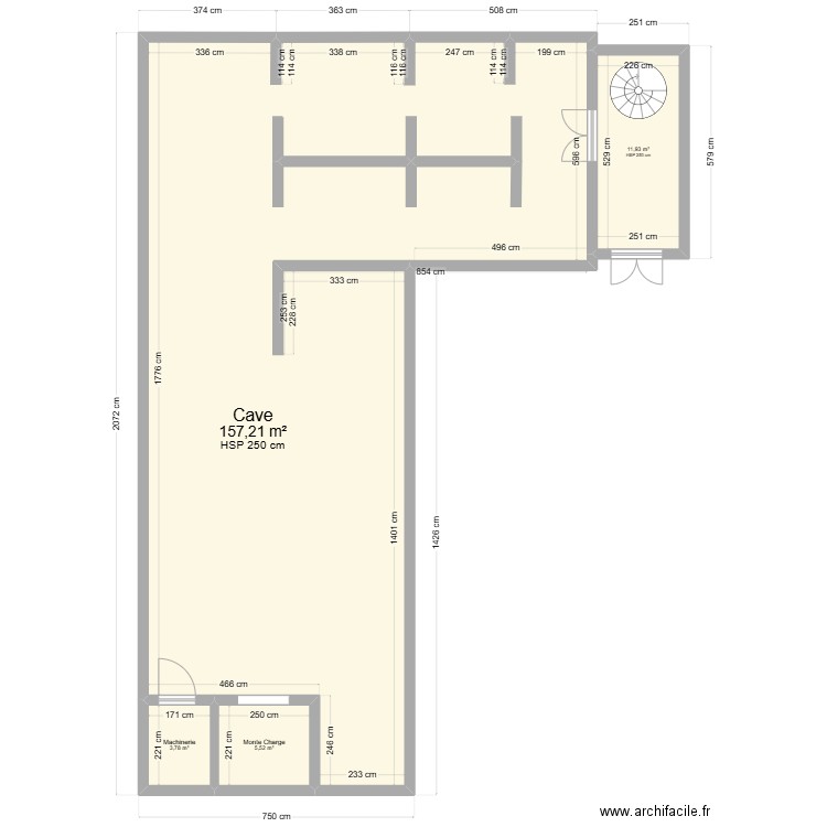 Sous-Sol Crézancy. Plan de 4 pièces et 178 m2