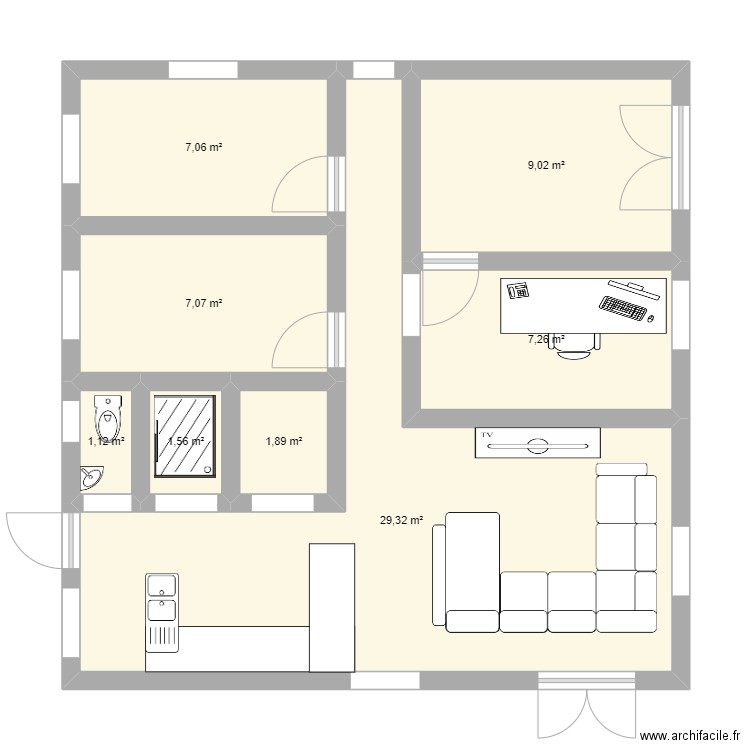 test. Plan de 8 pièces et 64 m2