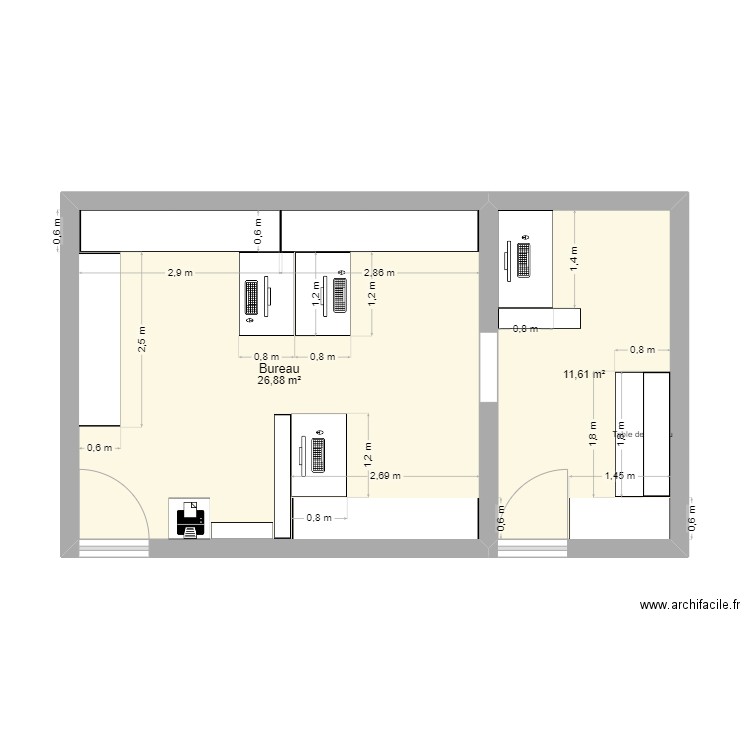 atelier2. Plan de 2 pièces et 38 m2