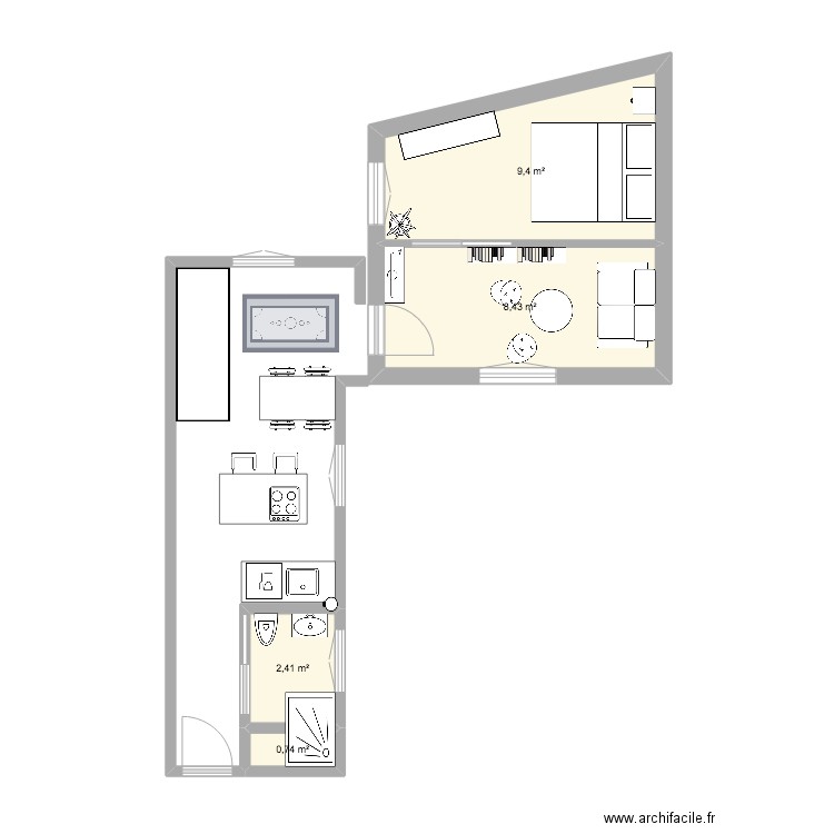 plan ouessant 3. Plan de 4 pièces et 21 m2