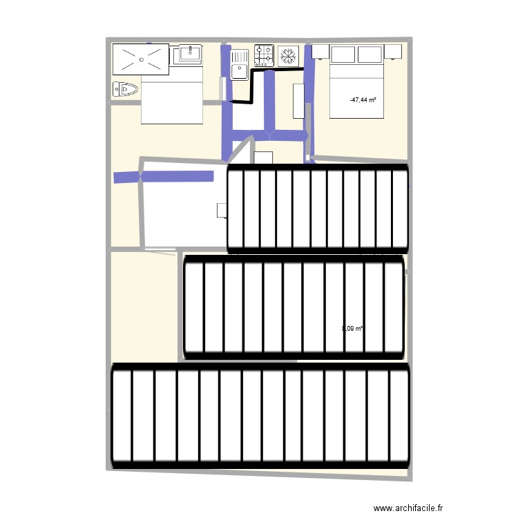 KODOK entree terasse. Plan de 2 pièces et 15 m2