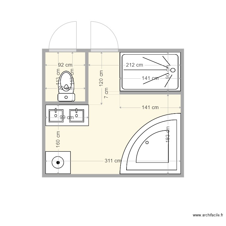 SB 1. Plan de 2 pièces et 8 m2