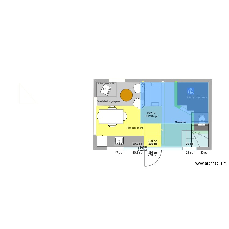 Cuisine mini maison. Plan de 1 pièce et 18 m2