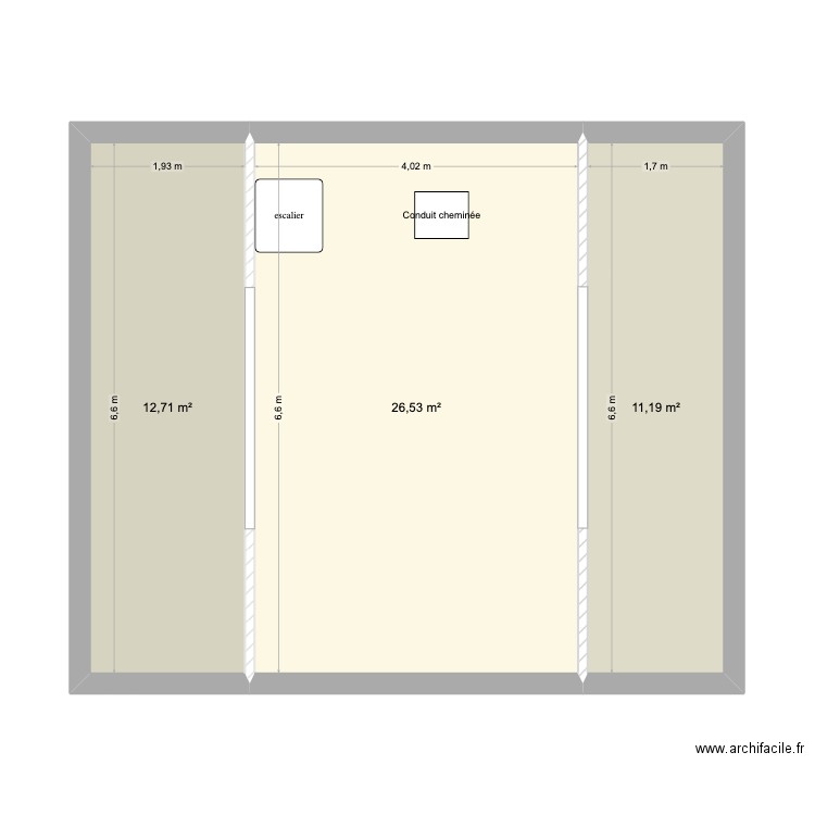 Romainville combles. Plan de 3 pièces et 50 m2