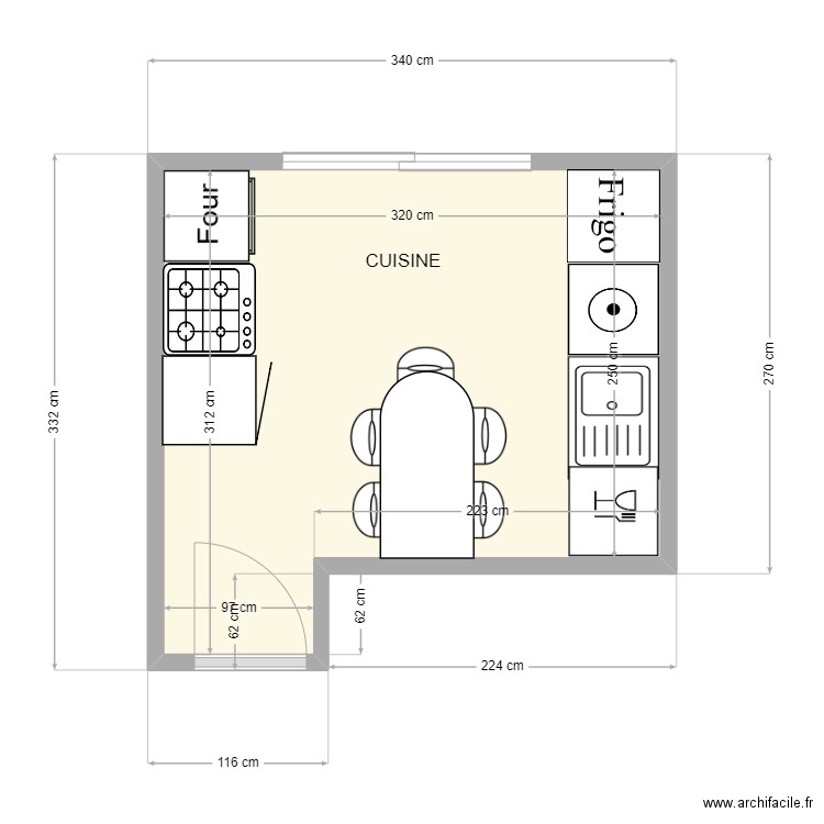 CUISINE JONQUILLES. Plan de 1 pièce et 9 m2