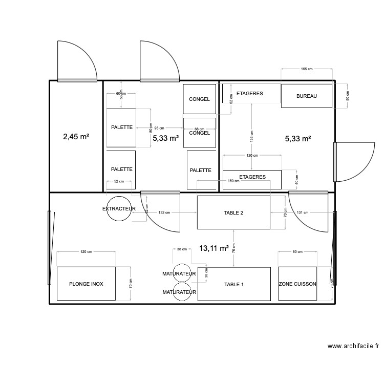 Laboratoire transformation. Plan de 4 pièces et 26 m2