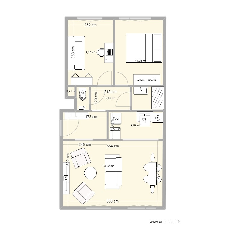 Lesage Corrigé. Plan de 8 pièces et 53 m2