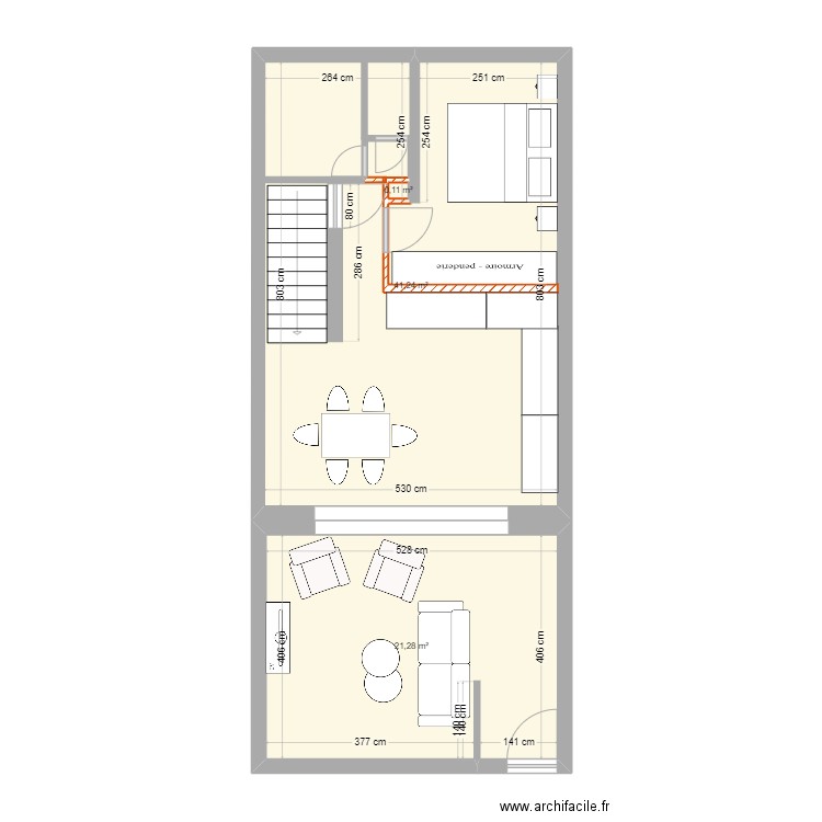 sejour v2. Plan de 3 pièces et 64 m2