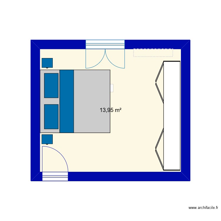 chambre. Plan de 1 pièce et 14 m2