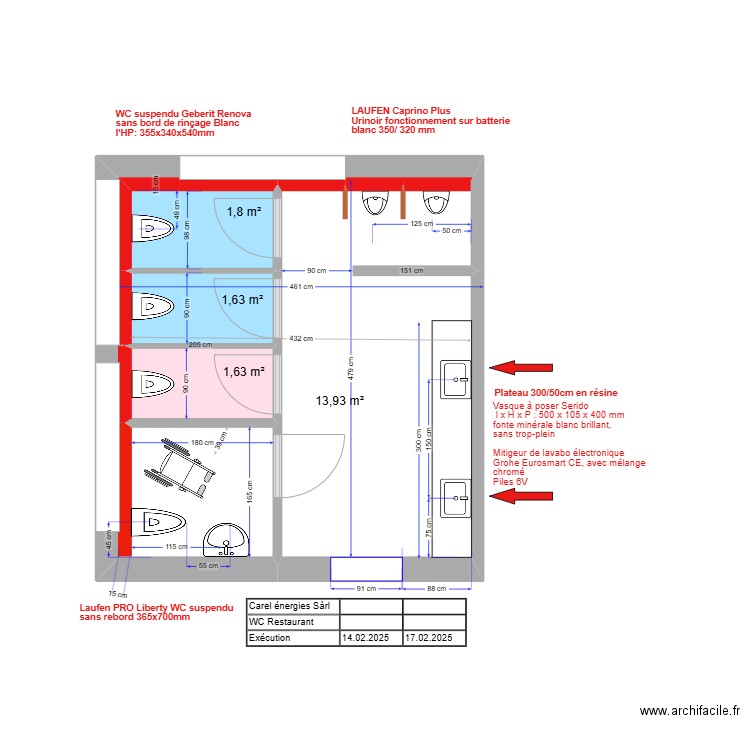 WC restaurant . Plan de 4 pièces et 19 m2