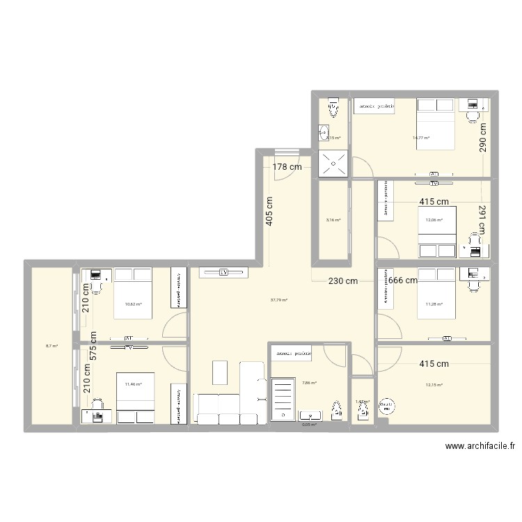 5 CHAMBRE LES IBIS 2EME. Plan de 13 pièces et 135 m2