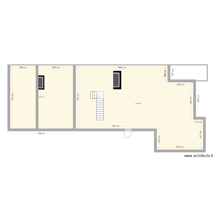 RDC Bellier. Plan de 2 pièces et 156 m2